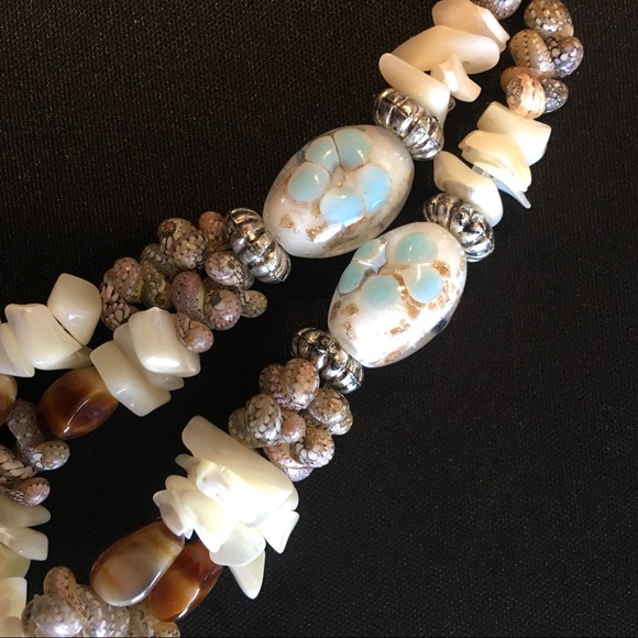 Sea Shell, Glass & Agate Necklace w/Sterling Clasp - Picture 2 of 7
